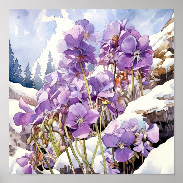Affiche Violet Wall Art, Carré floral (Devant)