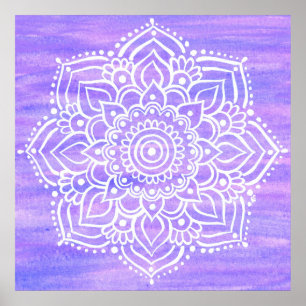 Affiche Violet White Mandala Watercolor