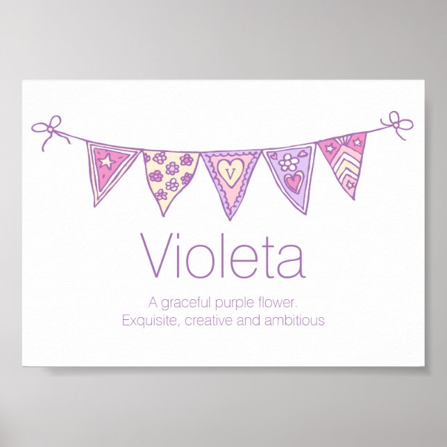 Affiche Violeta nom signifiant lapin rose violet (Devant)