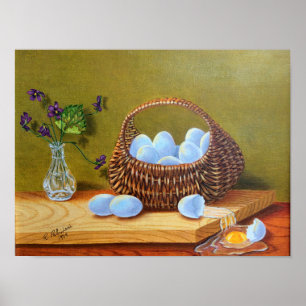 Affiche Violets et panier d'oeufs