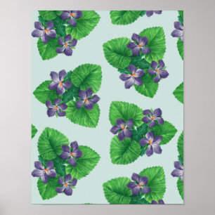 Affiche Violettes en verre de mer bleu