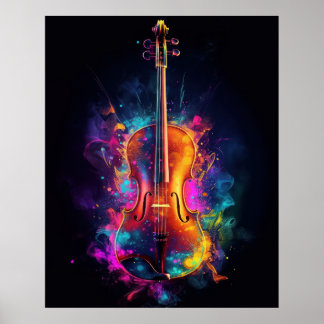 Affiche Violon aux couleurs éclatantes