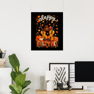Affiche Violon de Thanksgiving d'automne feuilles d'automn