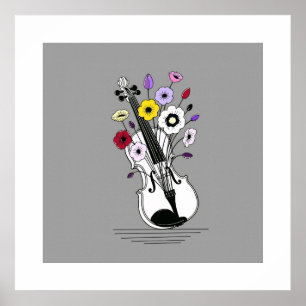 Affiche Violon en Fleurs – Musique Florale Minimaliste