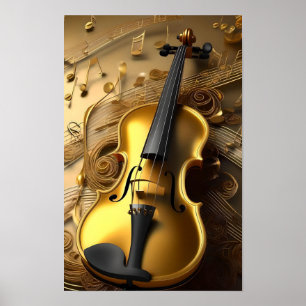 Affiche Violon Or vintage Sur Cordes Musicales D'Or,