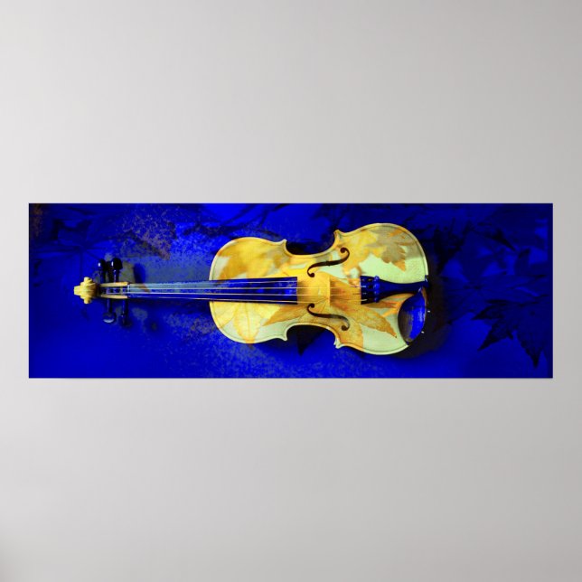 Affiche Violon vert mousse de mer Sapphire bleu Feuilles d (Devant)