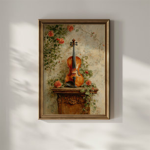 Affiche Violon Vintage avec Roses