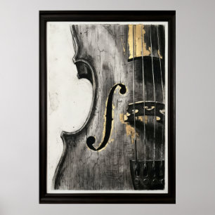 Affiche Violoncelle Noir Blanc Or Abstrait Art Musical