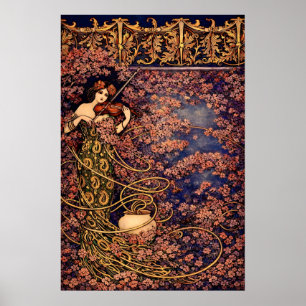 Affiche Violoniste Art Nouveau dans les Fleurs – Floral Vi