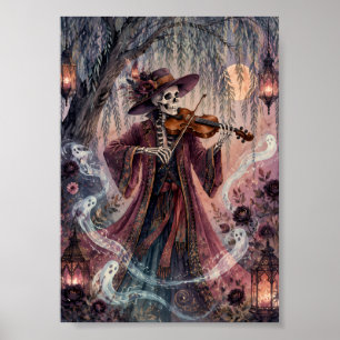 Affiche Violoniste squelette gothique Art de lune de saule