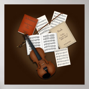 Affiche Violons sur un tas de partitions personnalisables