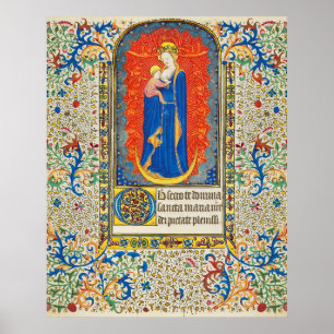 Affiche VIRGIN AVEC ENFANT ET ANGELS Antique Fleurs