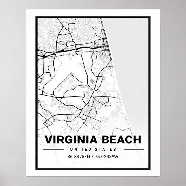 Affiche Virginia Beach Virginia USA Travel City Carte (Devant)