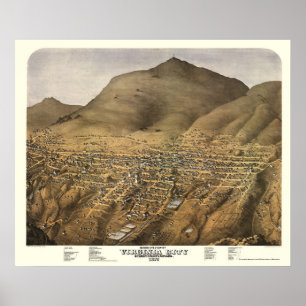 Affiche Virginia City, NV Carte panoramique - 1875