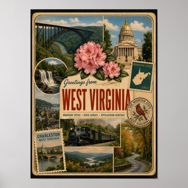 Affiche Virginie-Occidentale Style Vintage Authentique (Devant)