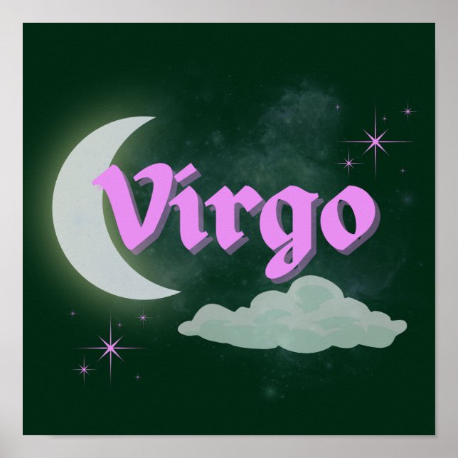 Affiche Virgo Céleste Lune Cloud Étoiles Astrologie Art (Devant)
