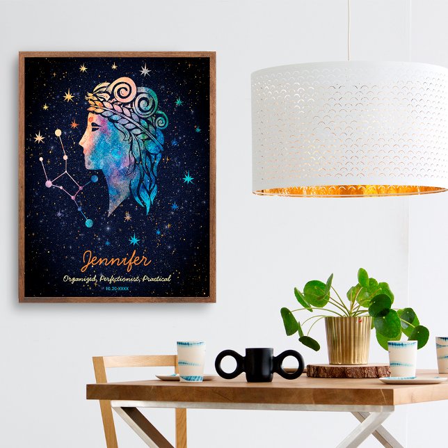 Affiche Virgo Constellation Zodiac Aquarelle Étoiles Galax (Créateur téléchargé)