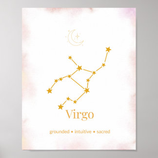 Affiche Virgo Gold Zodiac Wall Art – Celestial Constellati