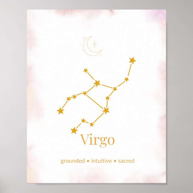 Affiche Virgo Gold Zodiac Wall Art – Celestial Constellati (Devant)