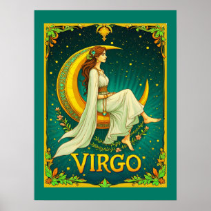 Affiche Virgo Maiden assis sur Crescent Moon