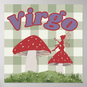 Affiche Virgo Zodiac Cottagecore Fée Champignons