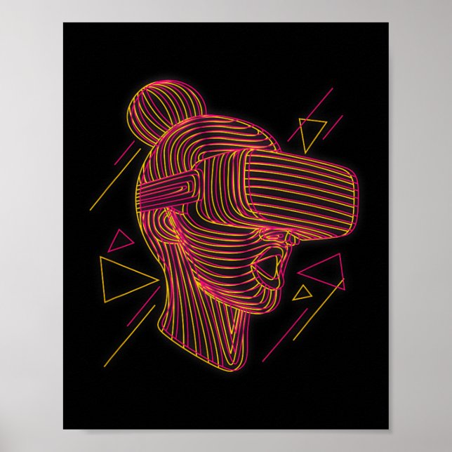 Affiche Virtual Reality Graphic Line Art For A Vr Gamer  (Devant)