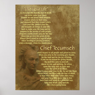 Affiche "Vis ta vie" sur un vieux parchemin, chef Tecumseh