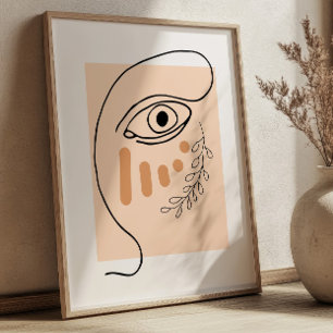 Affiche Visage Abstrait Art Linéaire BOHO Chic Cubique