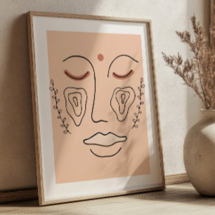 Affiche Visage Abstrait Art Linéaire Moderne Cubique Minim