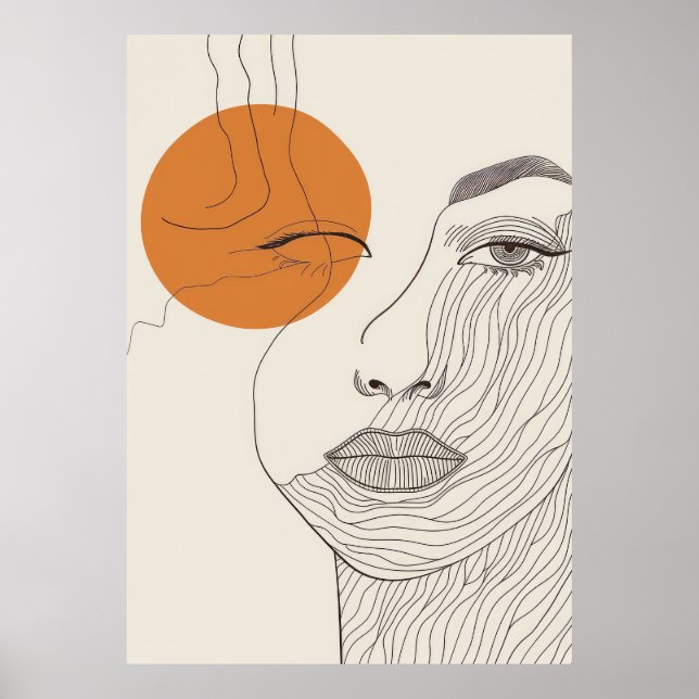 Affiche Visage abstrait en lignes. Dessin linéaire de visa (Devant)
