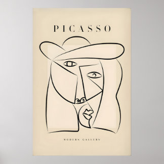 Affiche Visage Abstrait Picasso Chapeau Ligne Art Minimali