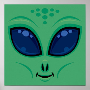 Affiche Visage d'alien de dessin animé amical