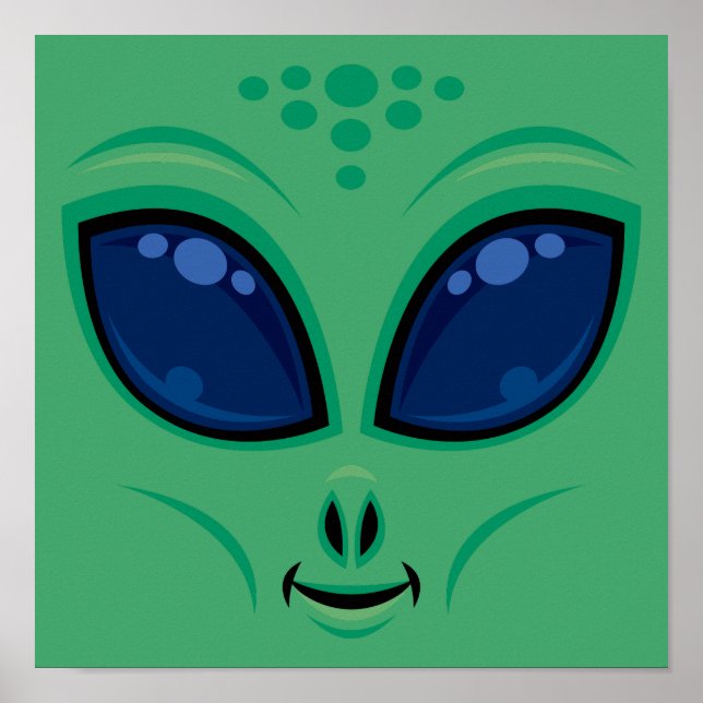 Affiche Visage d'alien de dessin animé amical (Devant)