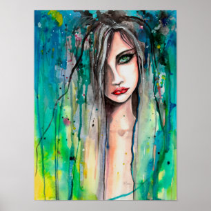 Affiche Visage dans la peinture Portrait de fantaisie abst