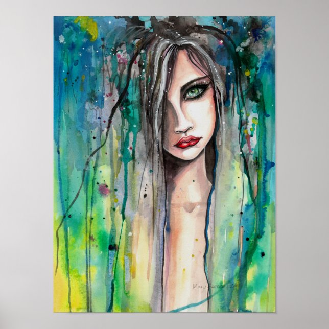 Affiche Visage dans la peinture Portrait de fantaisie abst (Devant)