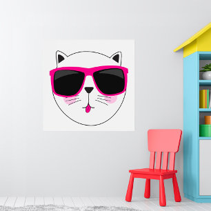 Affiche Visage de chat cool avec lunettes de soleil roses 