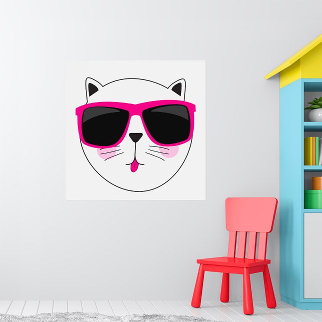 Affiche Visage de chat cool avec lunettes de soleil roses  (Créateur téléchargé)