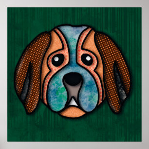 Affiche Visage de chien fou avec des motifs colorés et abs