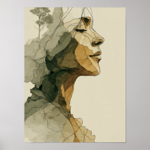 Affiche Visage de femme abstrait Art en ligne Bohème Fémin