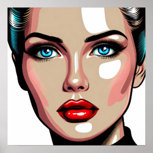Affiche Visage de femme de bande dessinée Pop Art Ai