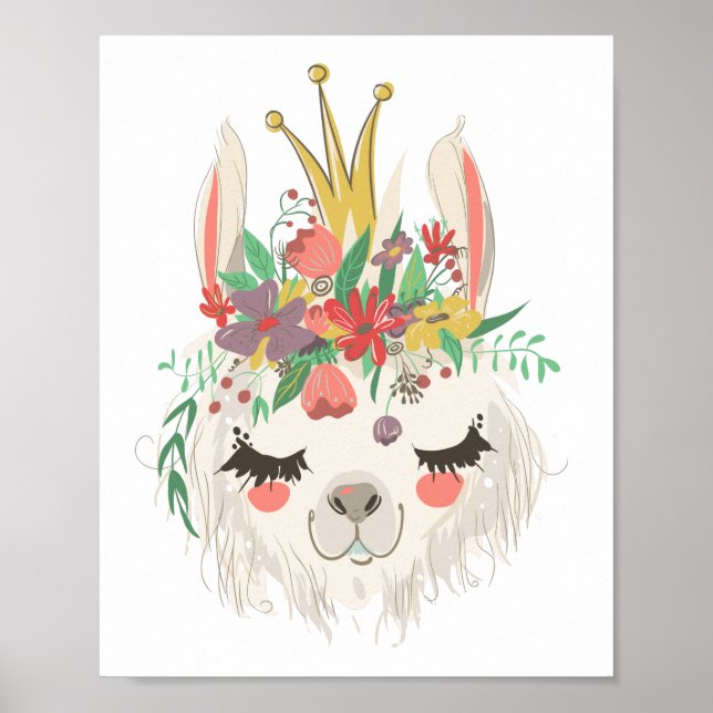 Affiche Visage de lama mignon floral aquarelle (Devant)