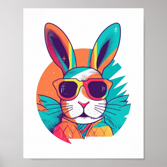 Affiche Visage De Lapin Avec Lunettes De Soleil Pour Garço (Devant)