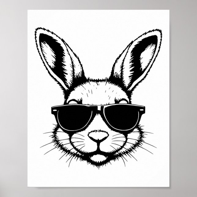 Affiche Visage De Lapin Avec Sungles Pâques Jour Pour Les  (Devant)