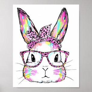 Affiche Visage de Lapin Drôle Gles Lapin Coquette Nœud Hap