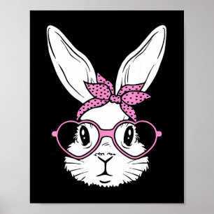 Affiche Visage de lapin mignon avec lunettes à coeur en ba