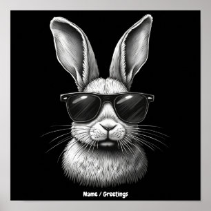 Affiche Visage de Lapin Mignon Avec Lunettes de Soleil Pou