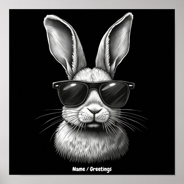 Affiche Visage de Lapin Mignon Avec Lunettes de Soleil Pou (Devant)