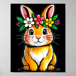 Affiche Visage de lapin mignon floral Pâques jour femmes f