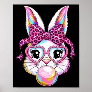 Affiche Visage de lapin mignon léopard coquette lunettes