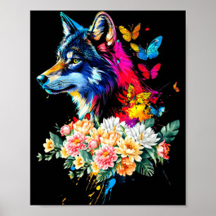Affiche Visage de loup coloré Animaux mignons Amoureux des